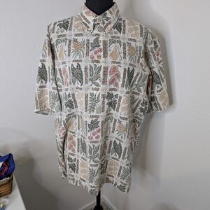 💘 REYN SPOONER Hawaiian Fruits Short Sleeves Button Up Aloha Shirt Size L